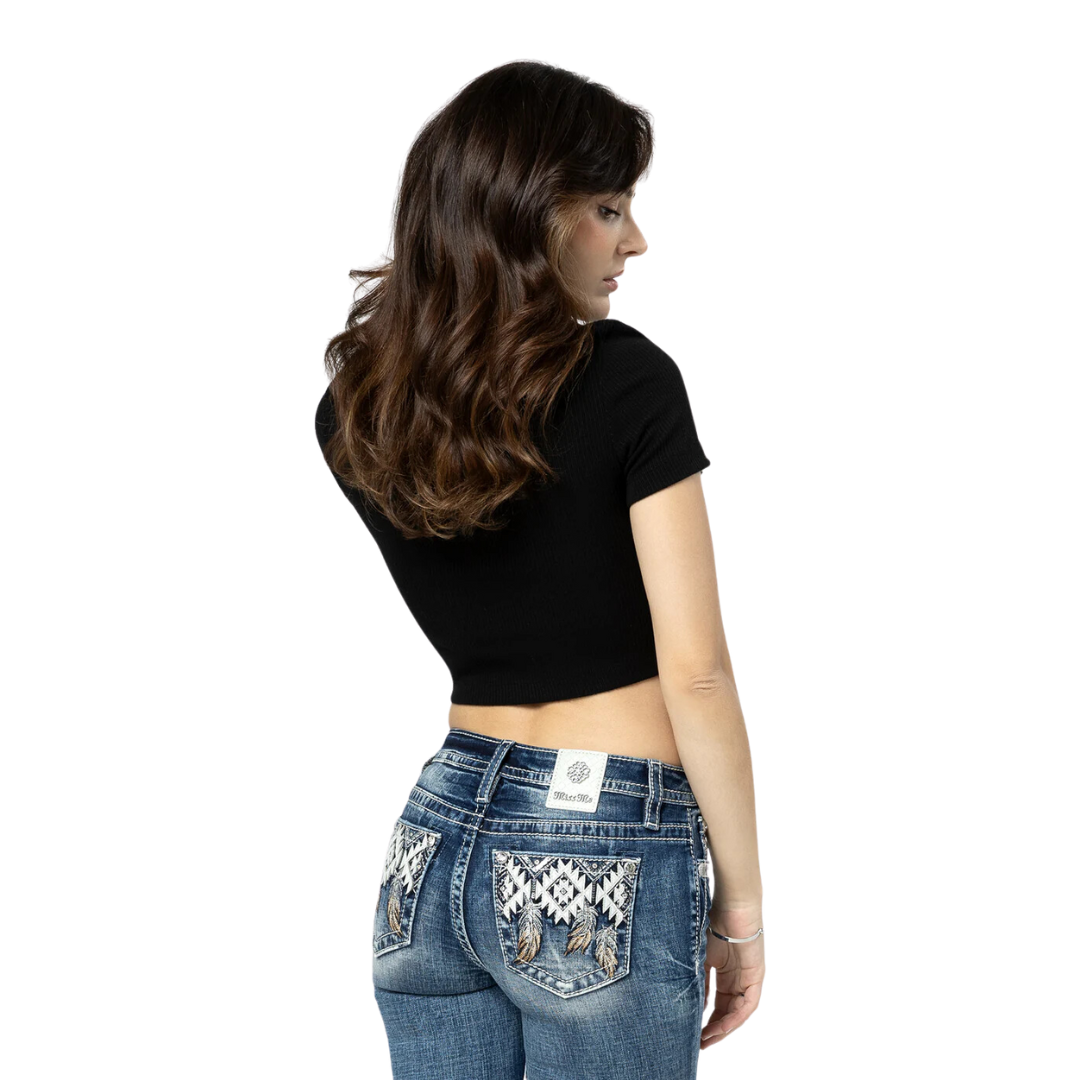 Miss Me Women's Classic Fleur Black Crop Tee