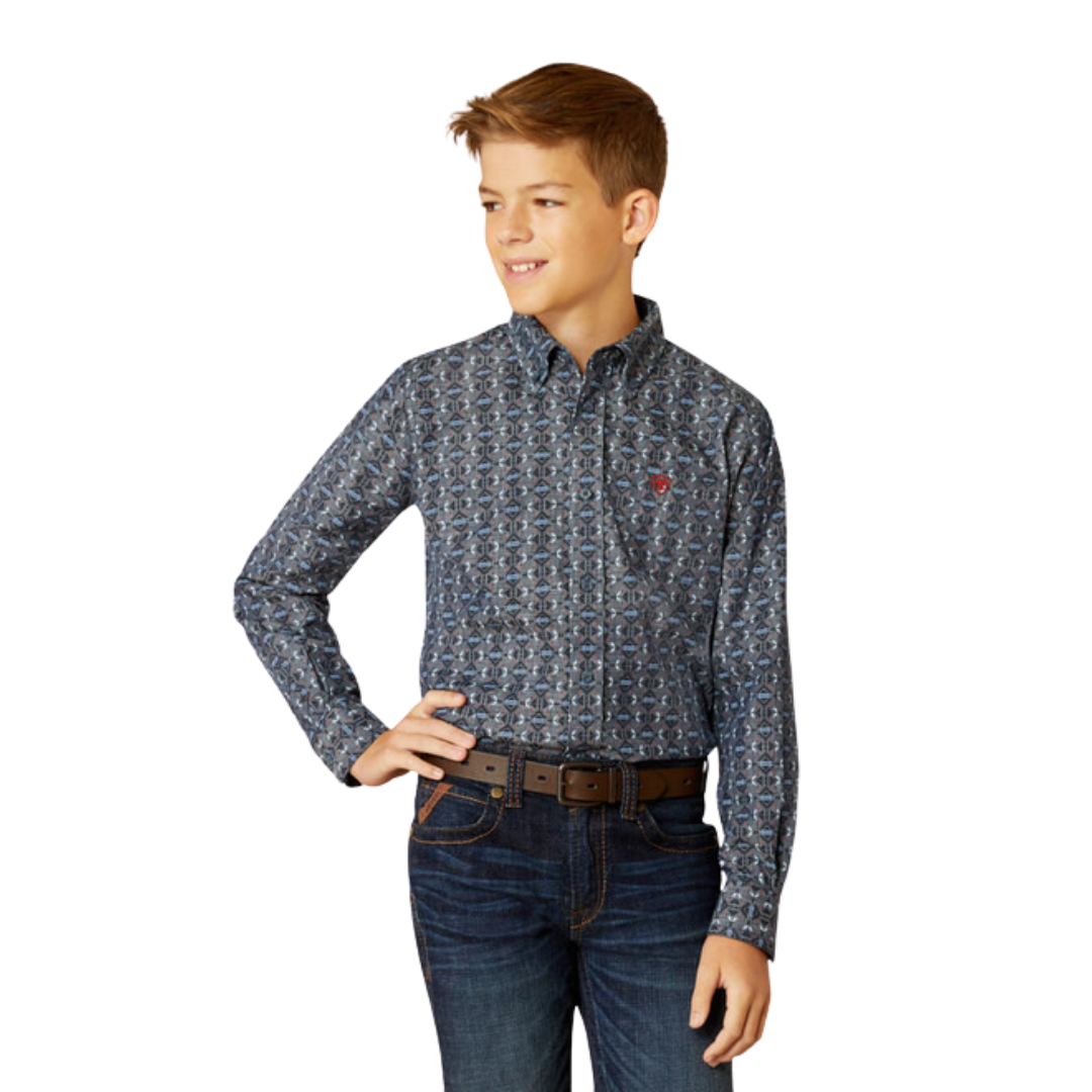 Ariat Youth Boy's Rochard Button Up Chambray Blue Shirt
