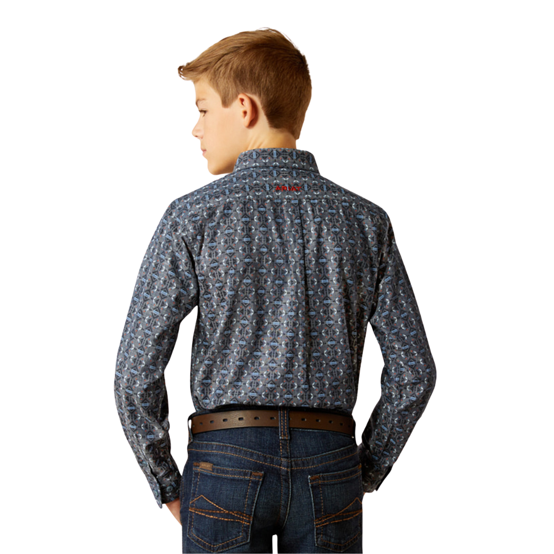 Ariat Youth Boy's Rochard Button Up Chambray Blue Shirt