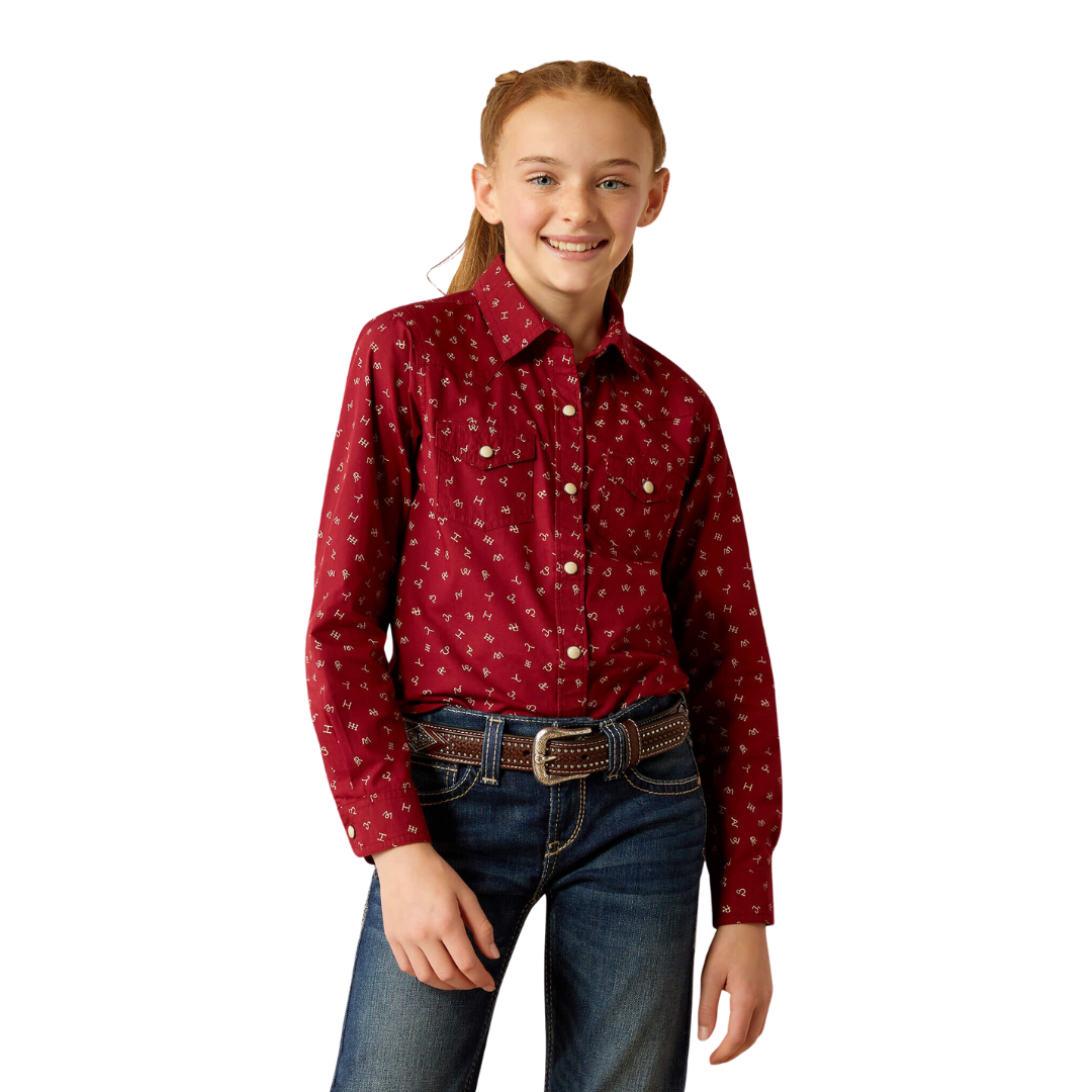 Ariat Youth Girl's Ranch Cattle Brand Red Shirt