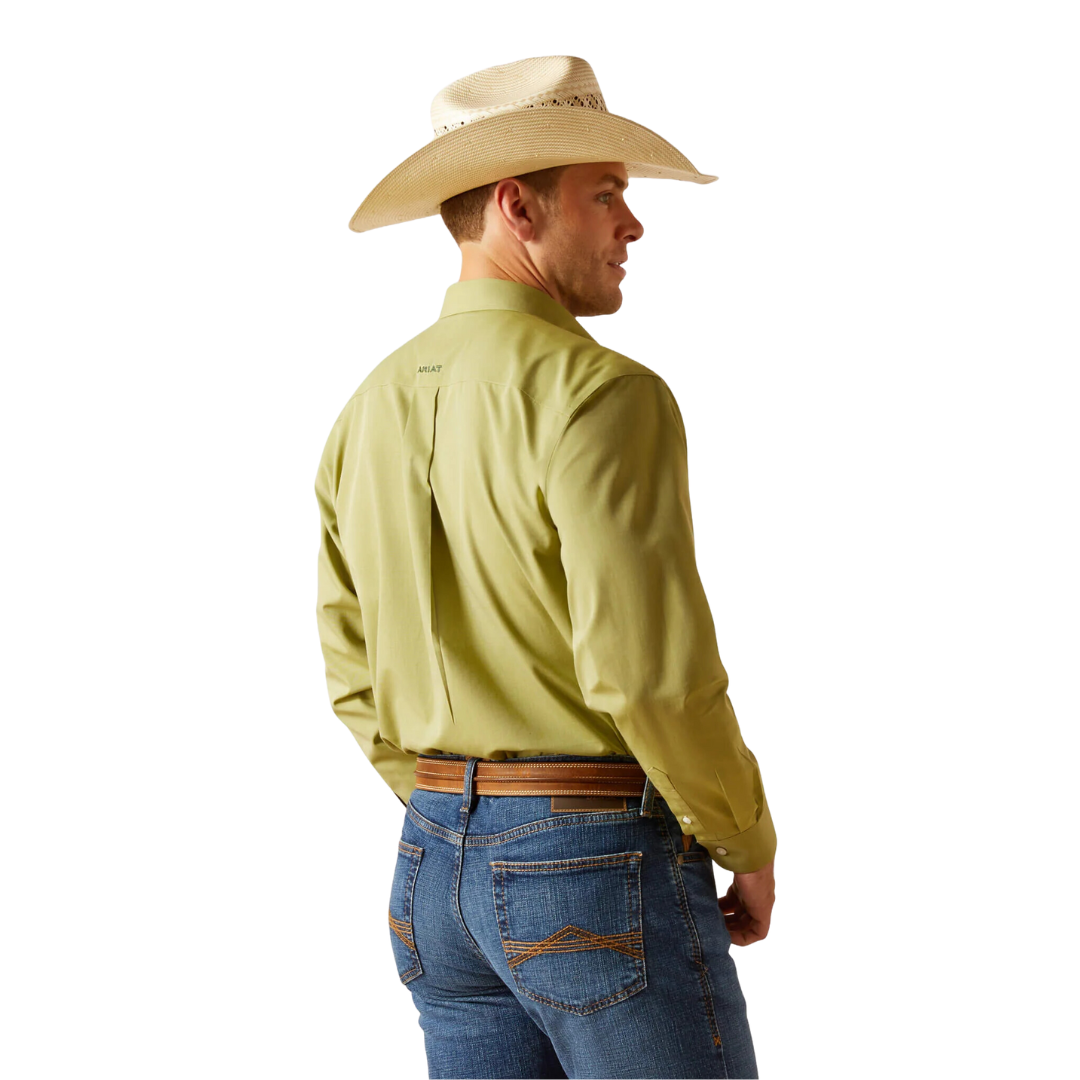 Ariat Men's Solid Pinpoint Oxford Sycamore Button Down Green Shirt