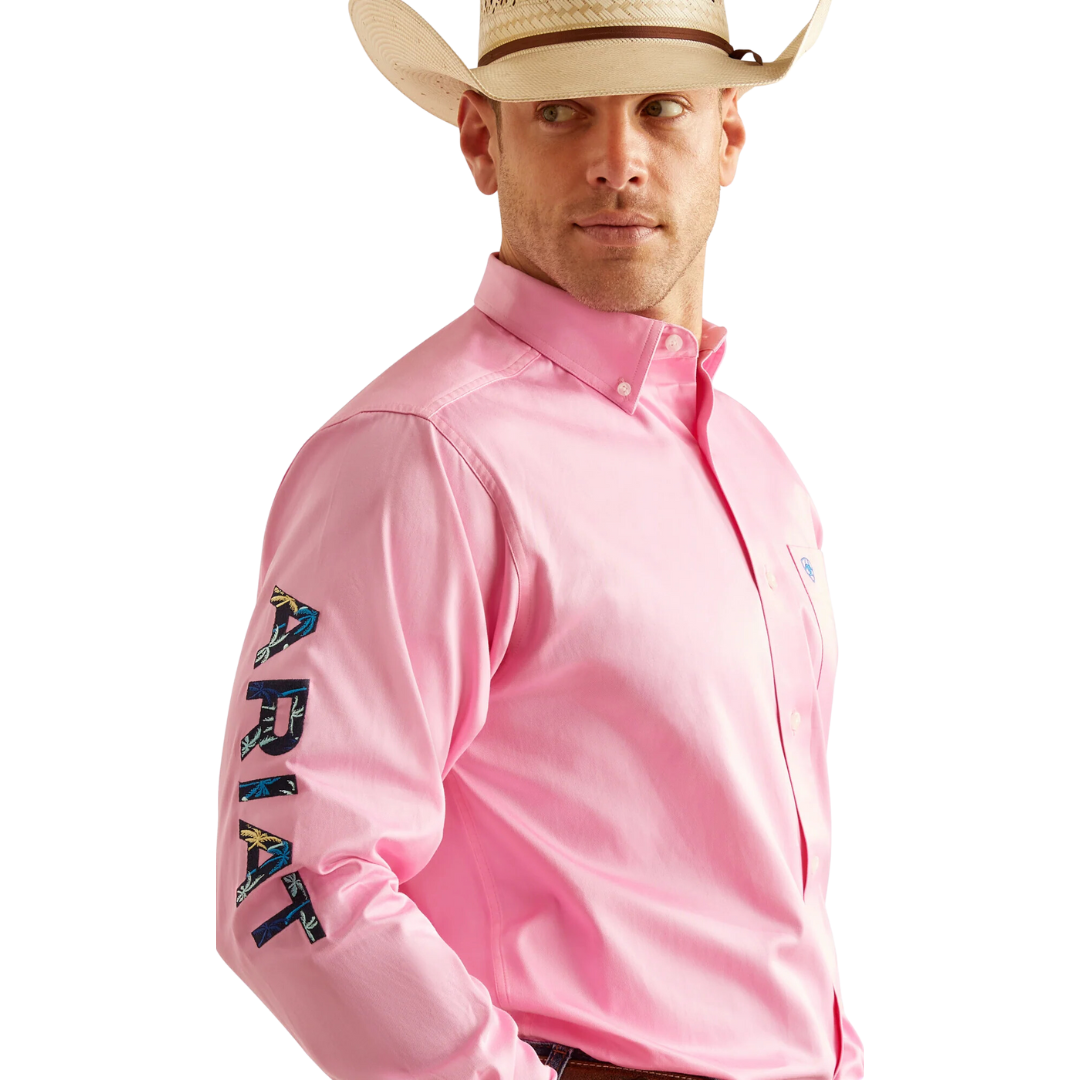 Ariat Men's Team Logo Twill Classic Fit Button Down Pink Shirt