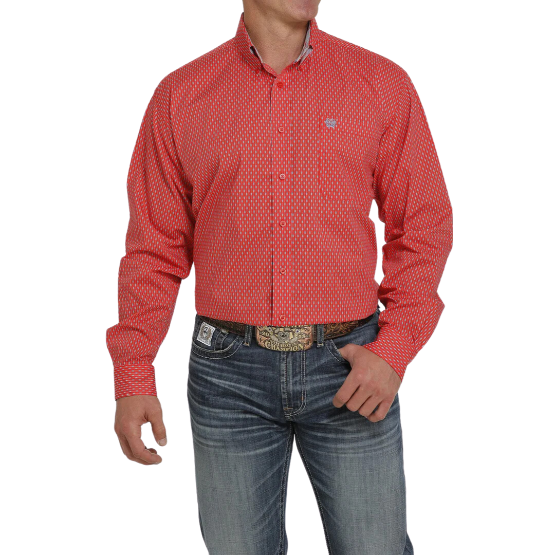 Cinch Men's Button Down Printed Red Shirt