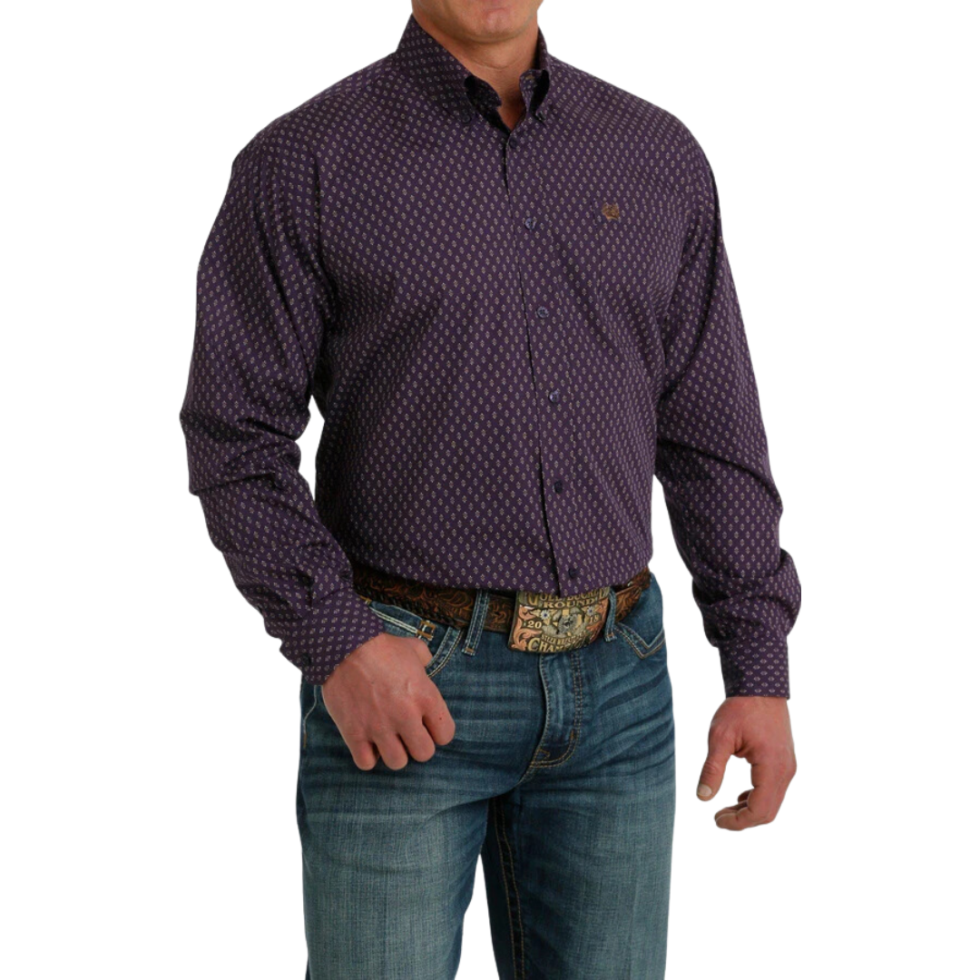 Cinch Men's Long Sleeve Button Down Purple Shirt