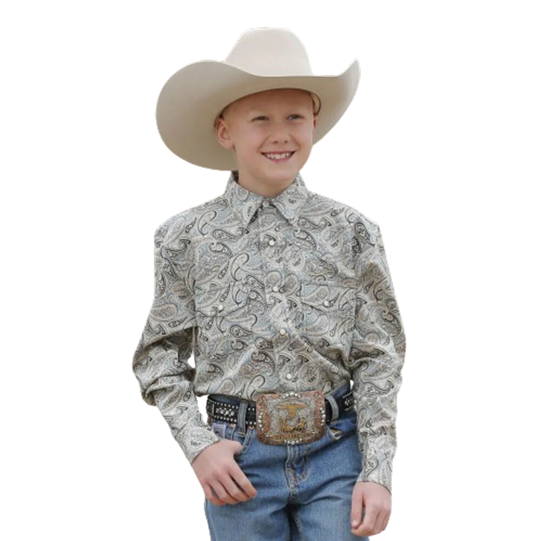 Cinch Youth Boy's Western Snap Paisley Green Shirt