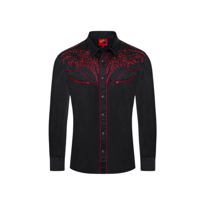 Avalon Men's Black and Red Western Embroidered Shirt - Quality Western Style with Diamonds Avalon Men's Black and Red Western Embroidered Shirt - Quality Western Style with Diamonds