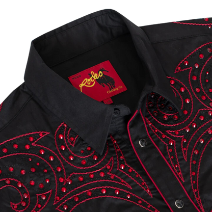 Avalon Men's Black and Red Western Embroidered Shirt - Quality Western Style with Diamonds L Avalon Men's Black and Red Western Embroidered Shirt - Quality Western Style with Diamonds L