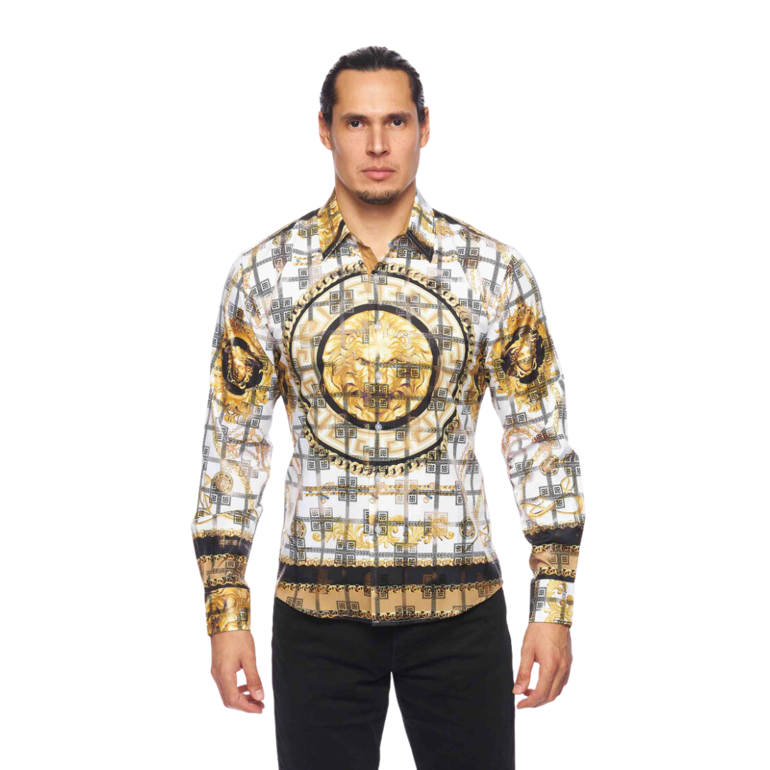 Avalon Men's Luxury Brand Printed Silk Like White Shirts
