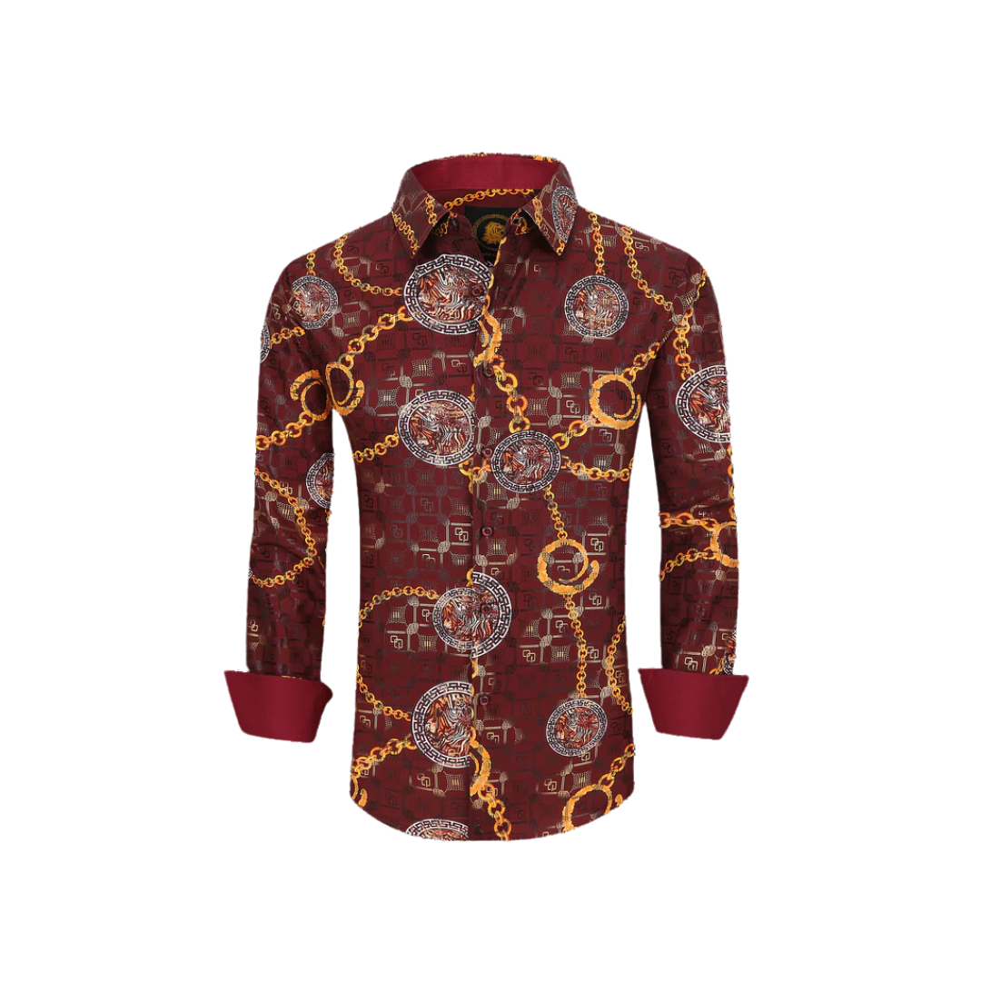 Avalon Men's Luxury Brand Printed Silk Like Red Shirts