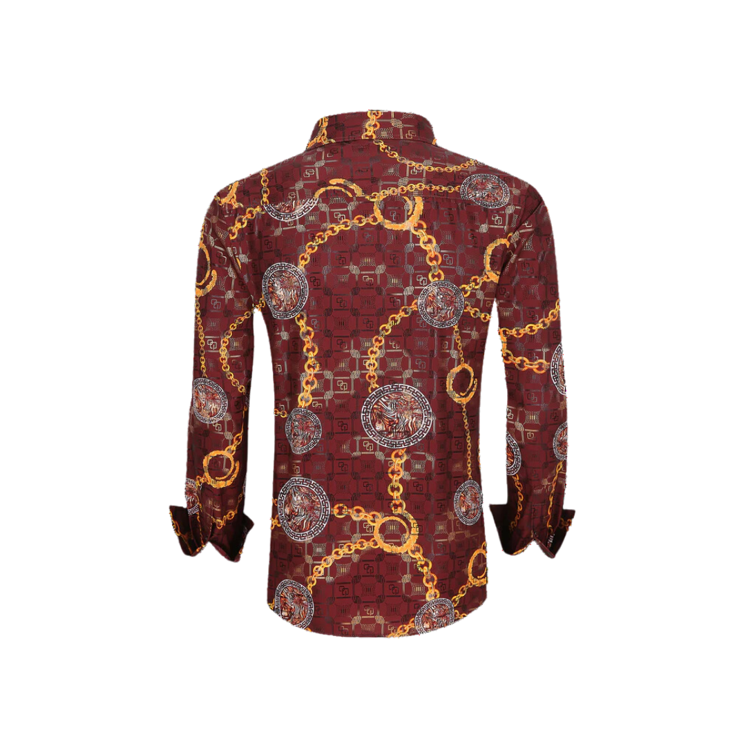 Avalon Men's Luxury Brand Printed Silk Like Red Shirts