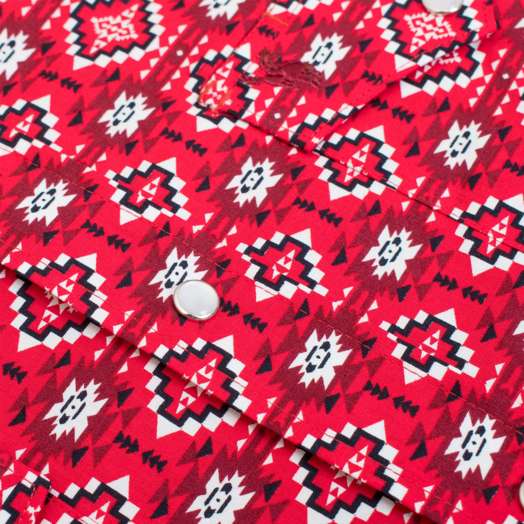 Avalon Men's Western Pearl Snap Aztec Print Red Shirt