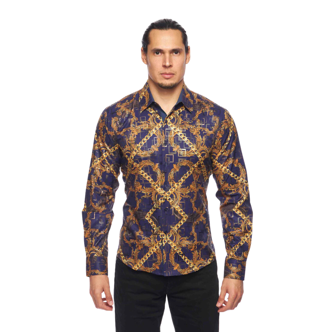 Avalon Men's Luxury Brand Printed Silk Like Shirts