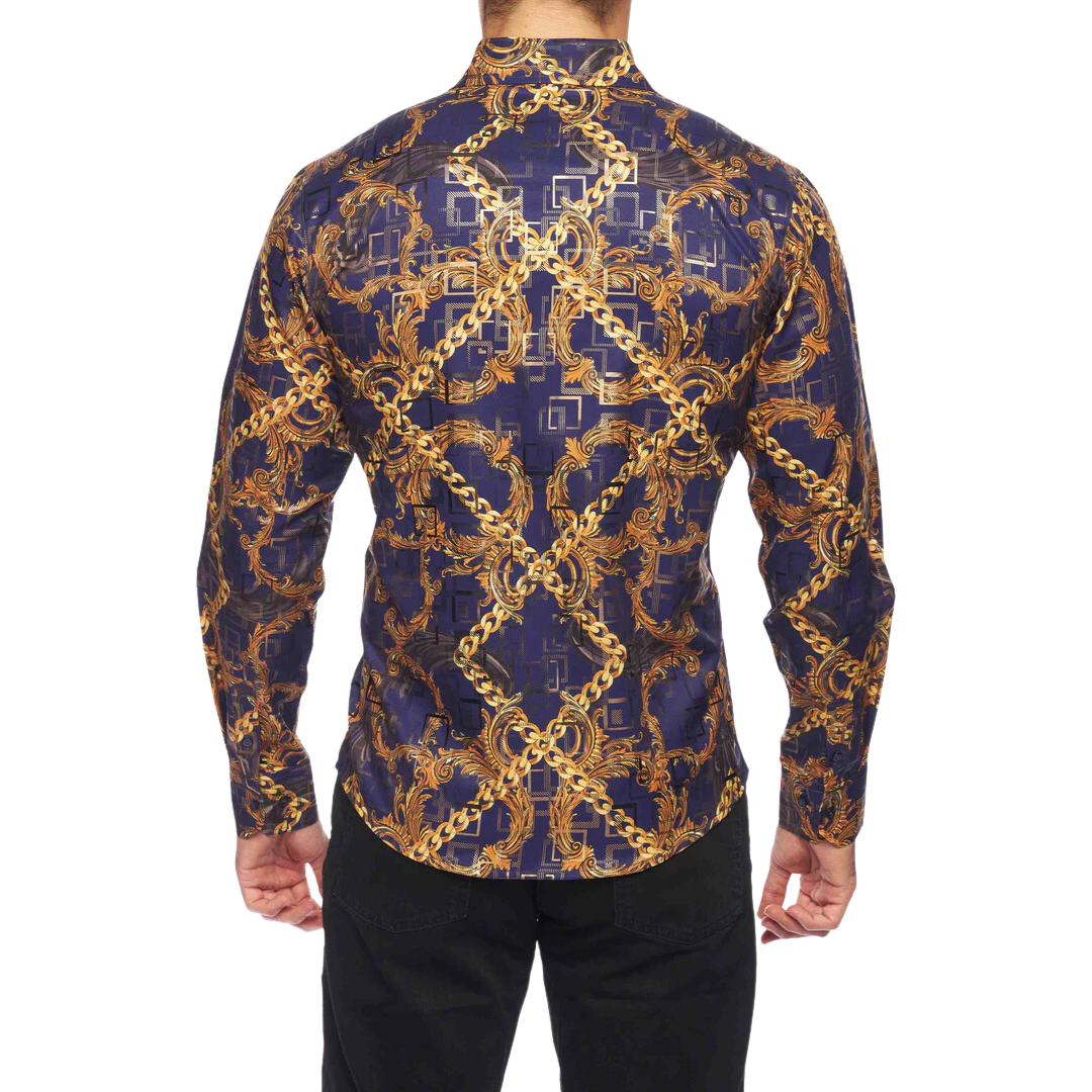Avalon Men's Luxury Brand Printed Silk Like Shirts