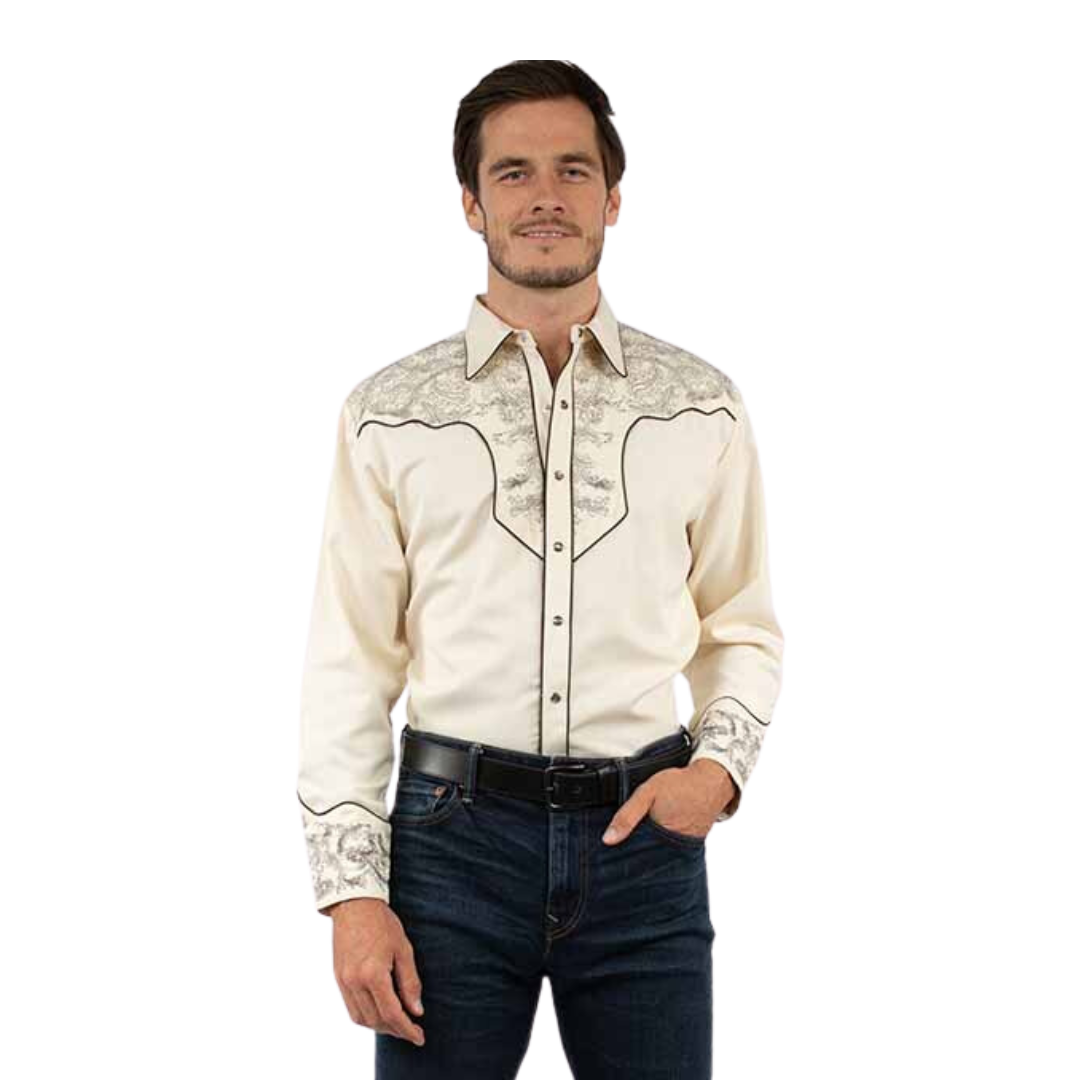 Scully Leather Men's Western Snap Cream Shirt