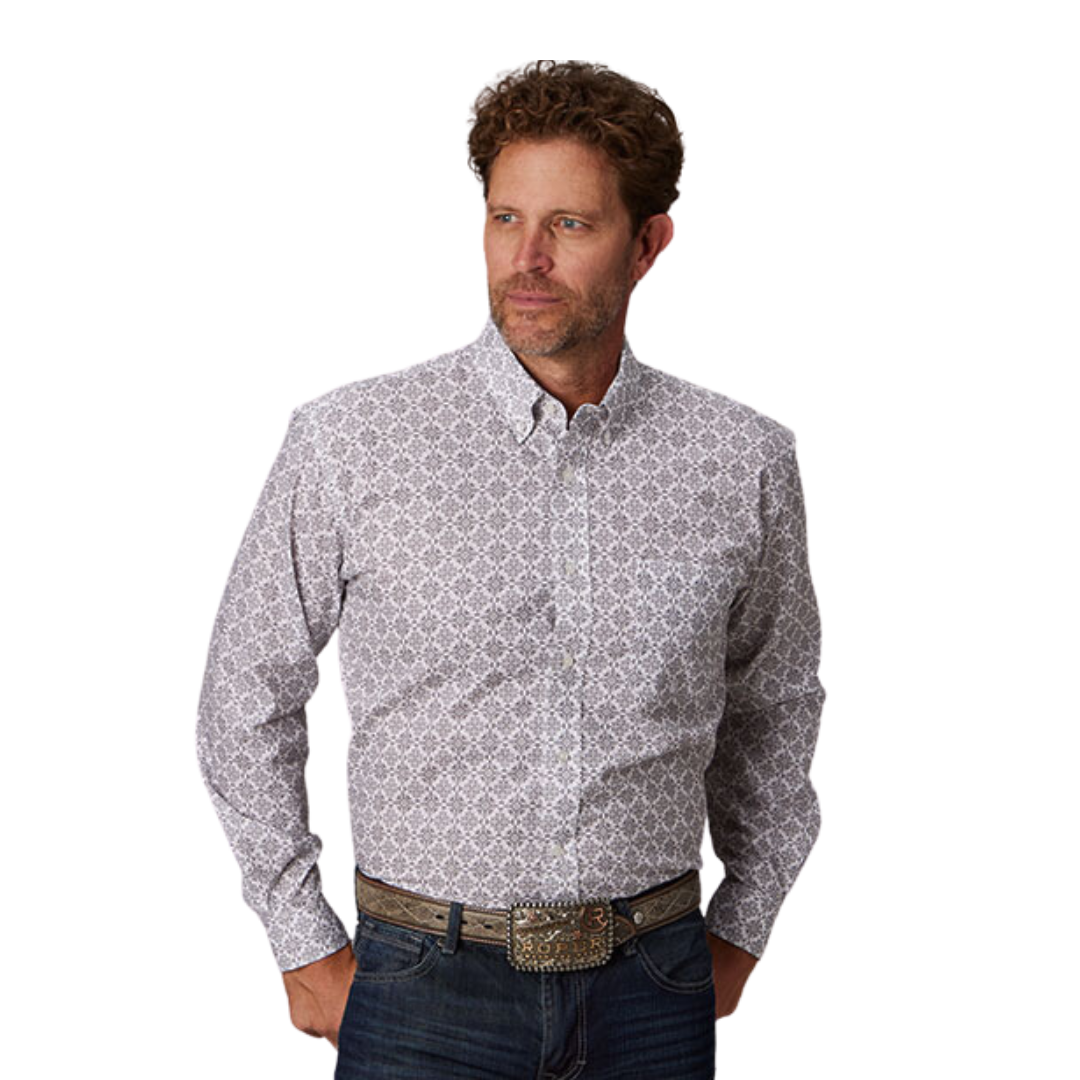 Roper Men's Silver Medallion Grey Shirt
