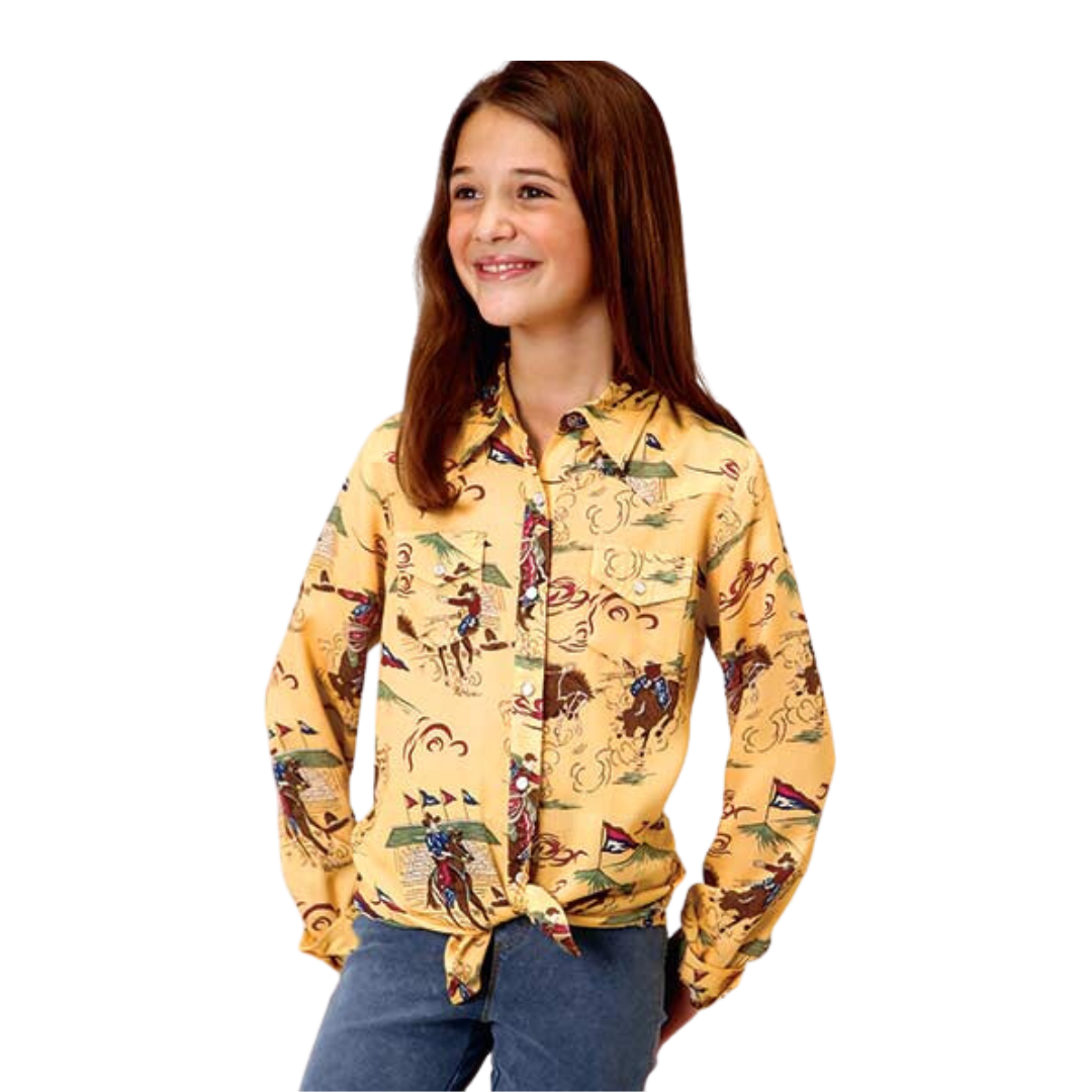 Roper Youth Girl's Print Yellow Shirt