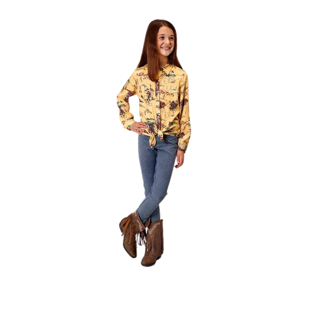 Roper Youth Girl's Print Yellow Shirt