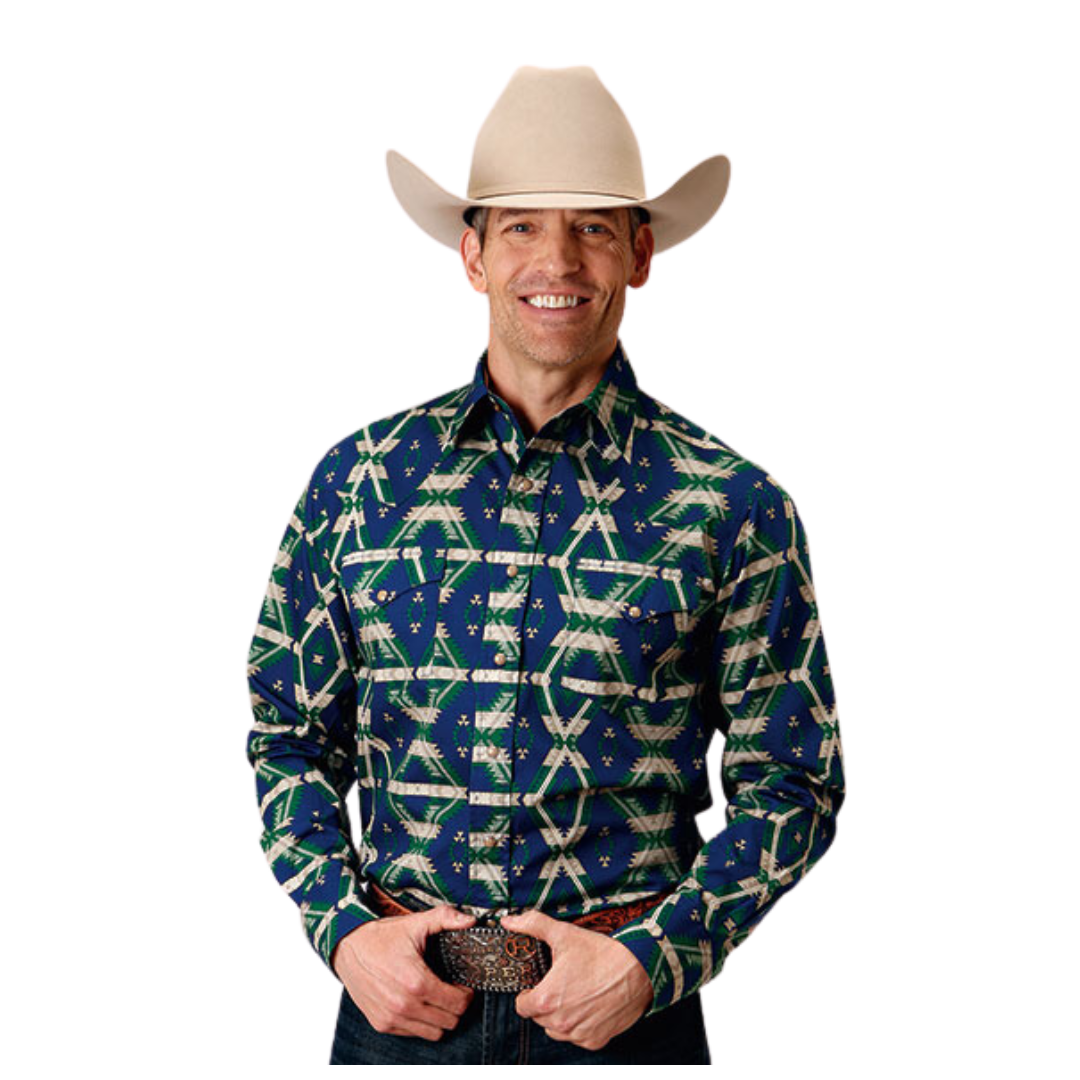 Roper Men's Aztec Snap Blue Shirt