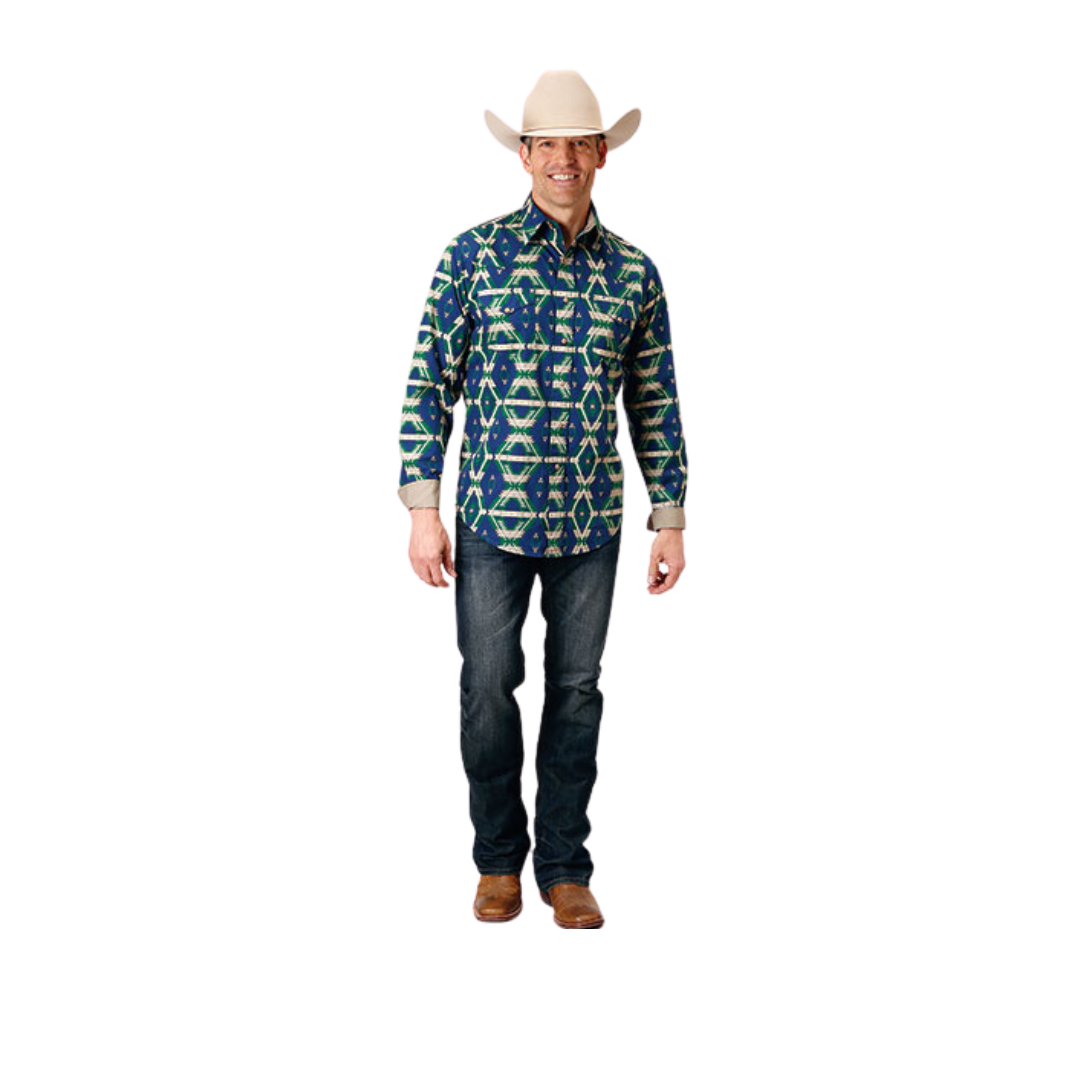 Roper Men's Aztec Snap Blue Shirt