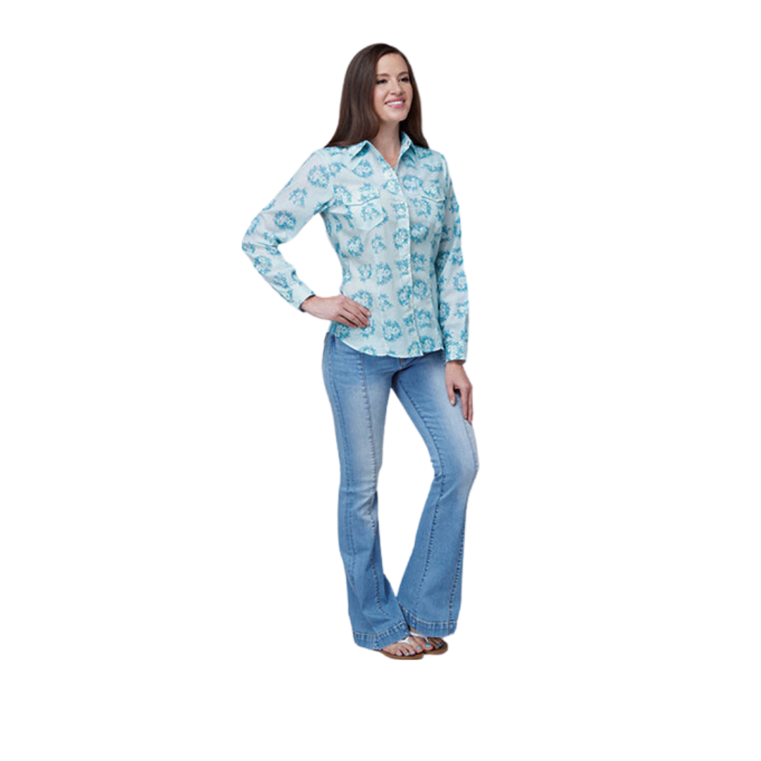 Roper Women's Floral Print Blue Shirt