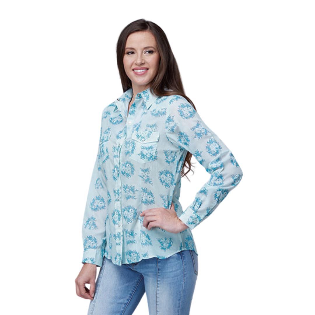Roper Women's Floral Print Blue Shirt