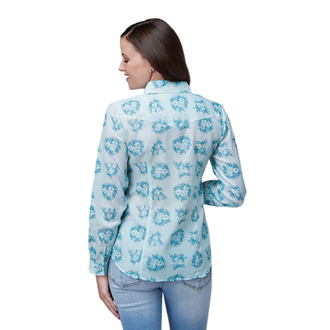 Roper Women's Floral Print Blue Shirt