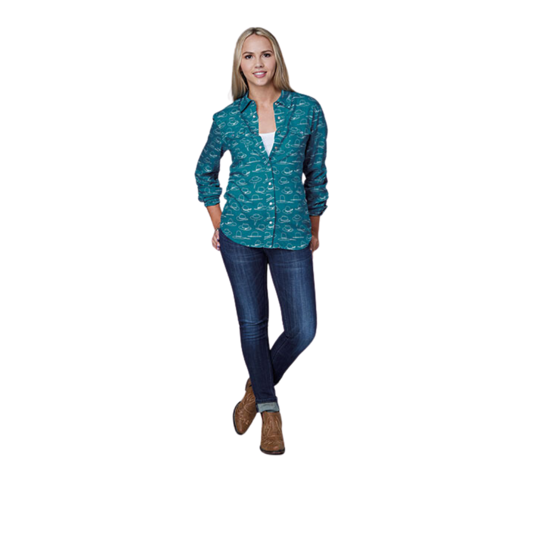 Roper Women's Printed Rayon Blue Shirt