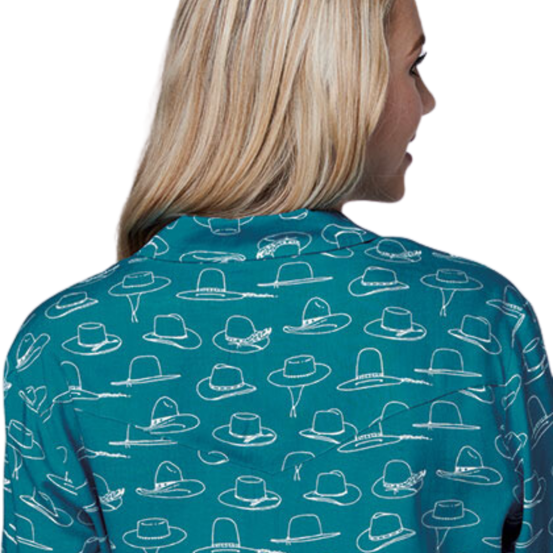 Roper Women's Printed Rayon Blue Shirt
