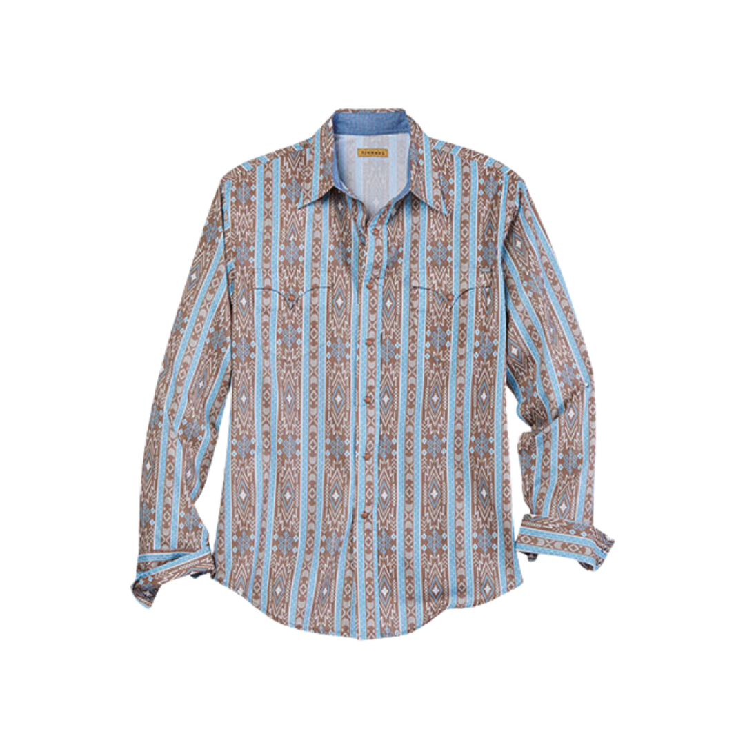 Roper Men's Print Aztec Verticle Brown Shirt