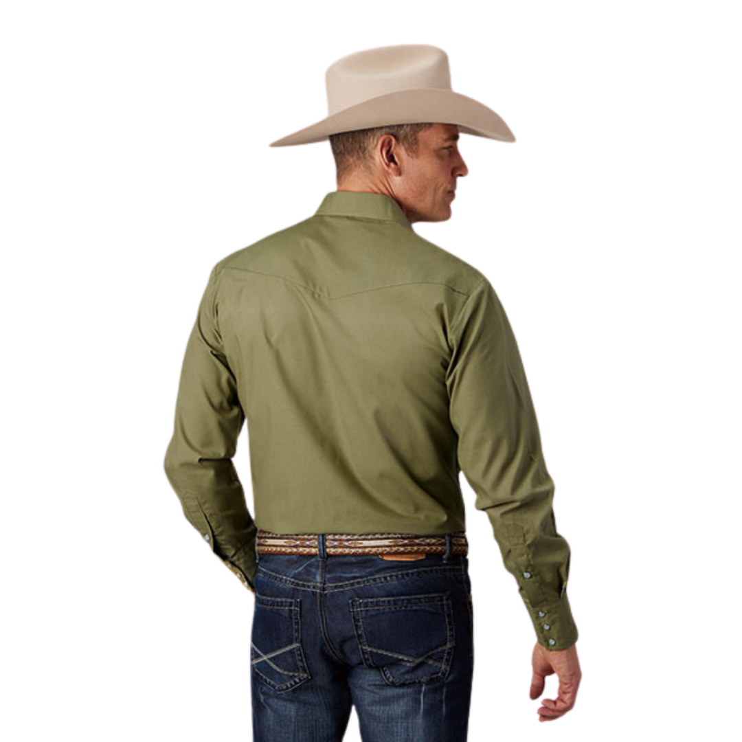 Roper Men's Solid Snap Green Shirt