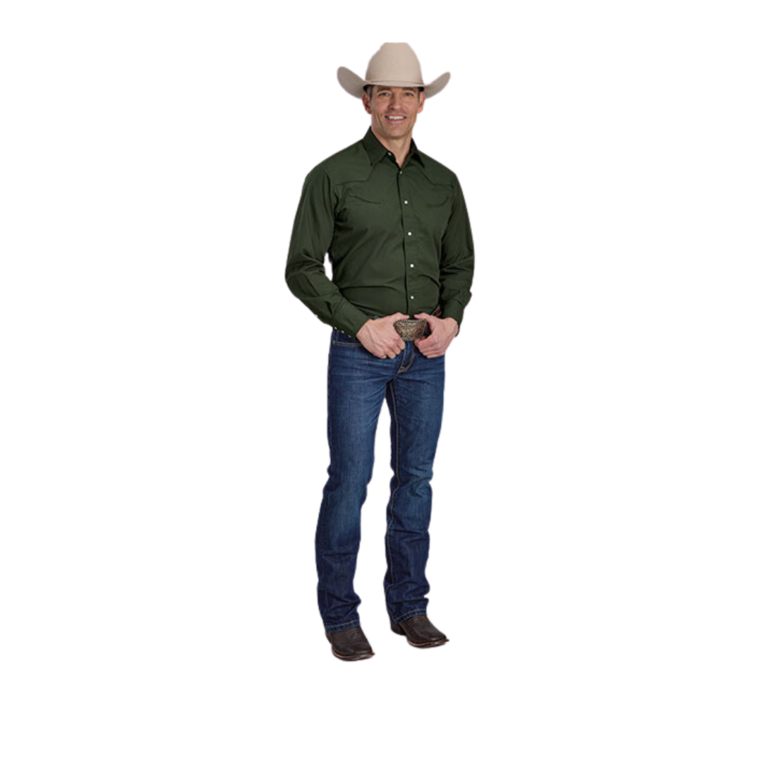 Roper Men's Solid Dark Olive Shirt
