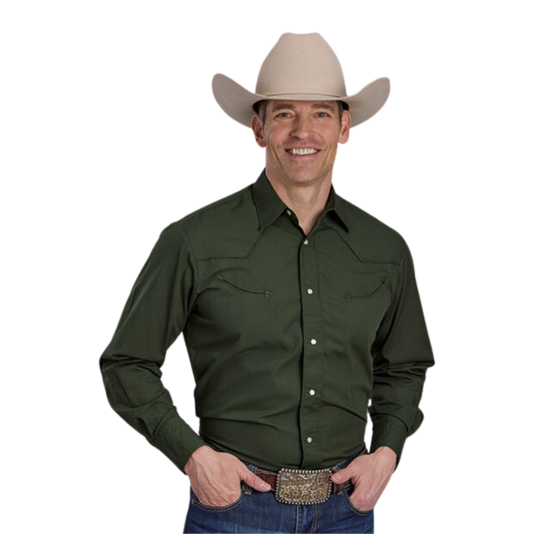 Roper Men's Solid Dark Olive Shirt