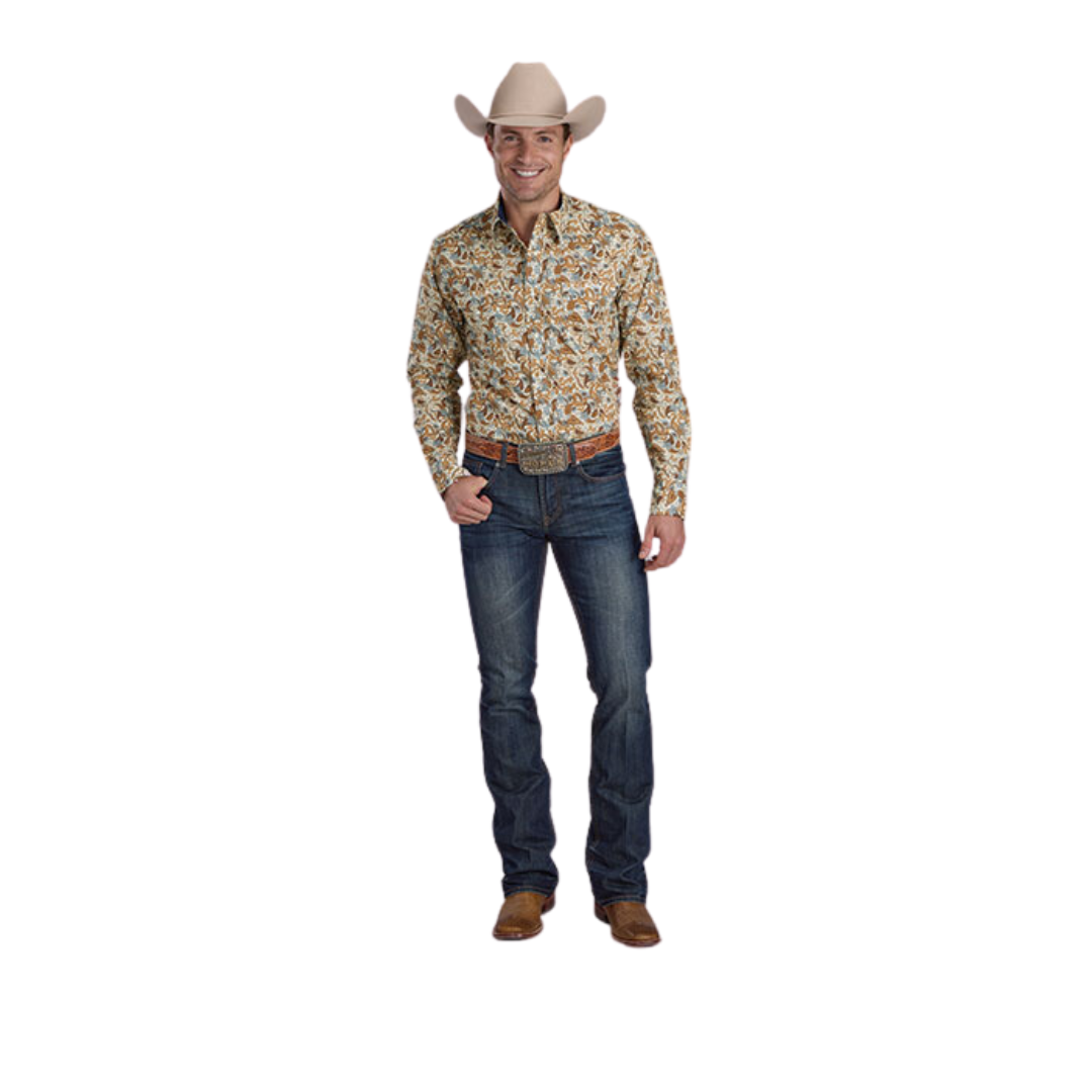 Roper Men's Slade Paisley Print Brown Shirt