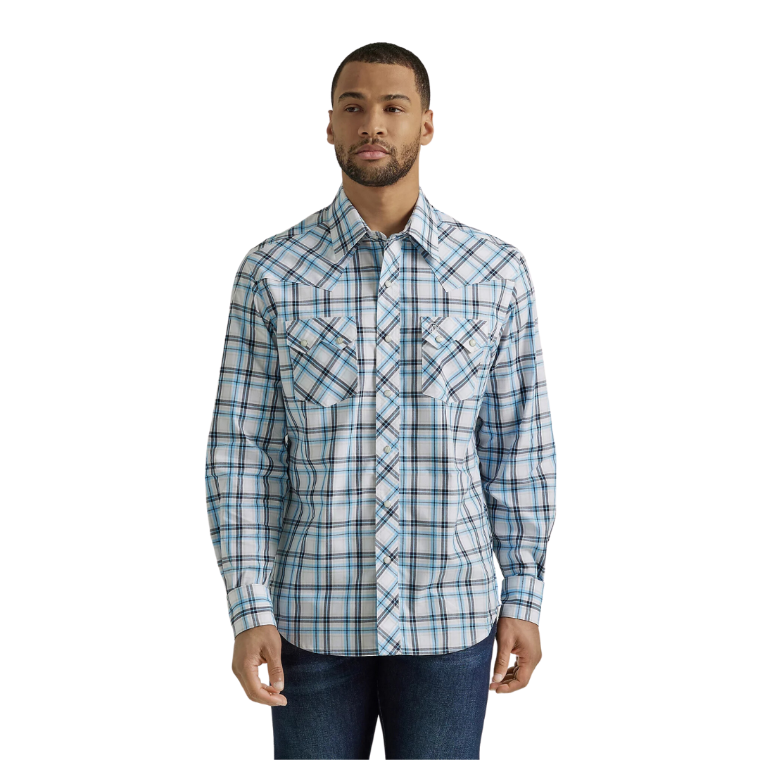 Wrangler Men's Retro Blue Plaid Shirt