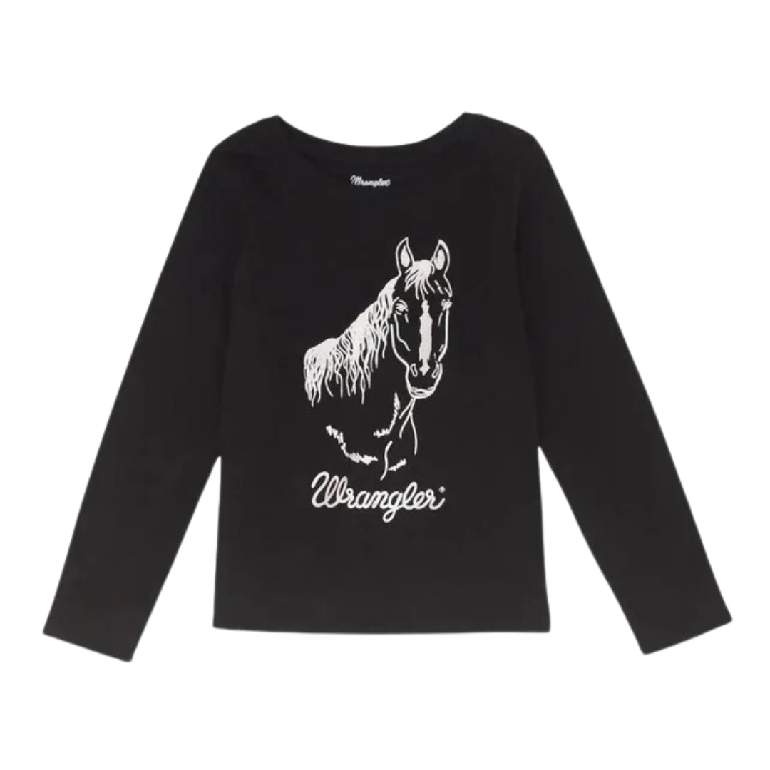 Wrangler Youth Girl's Horse Black Tee Shirt