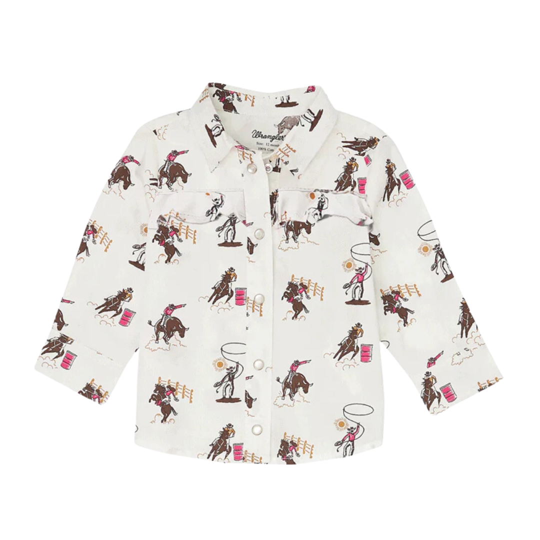 Wrangler Infant Girl's Ruffle Yoke White Shirt
