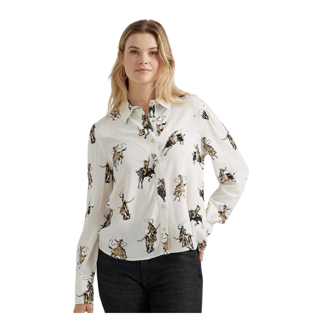 Wrangler Women's Retro Drapey Rodeo White Blouse