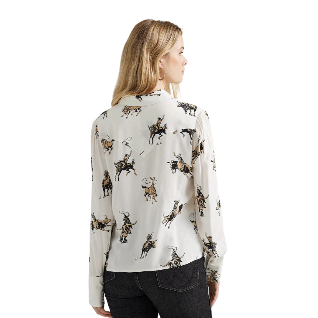 Wrangler Women's Retro Drapey Rodeo White Blouse