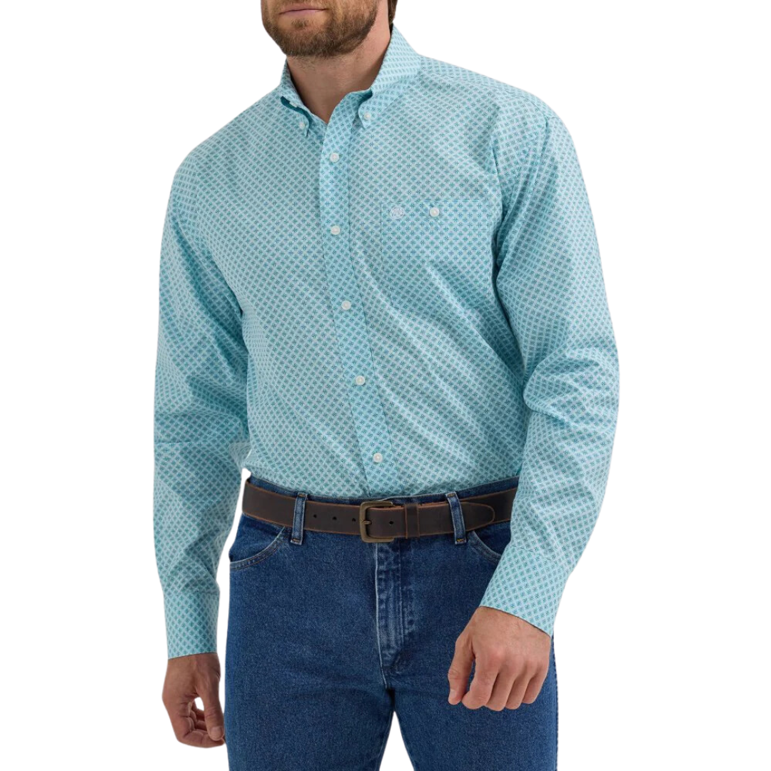 Wrangler Men's Long Sleeve Aqua Shirt