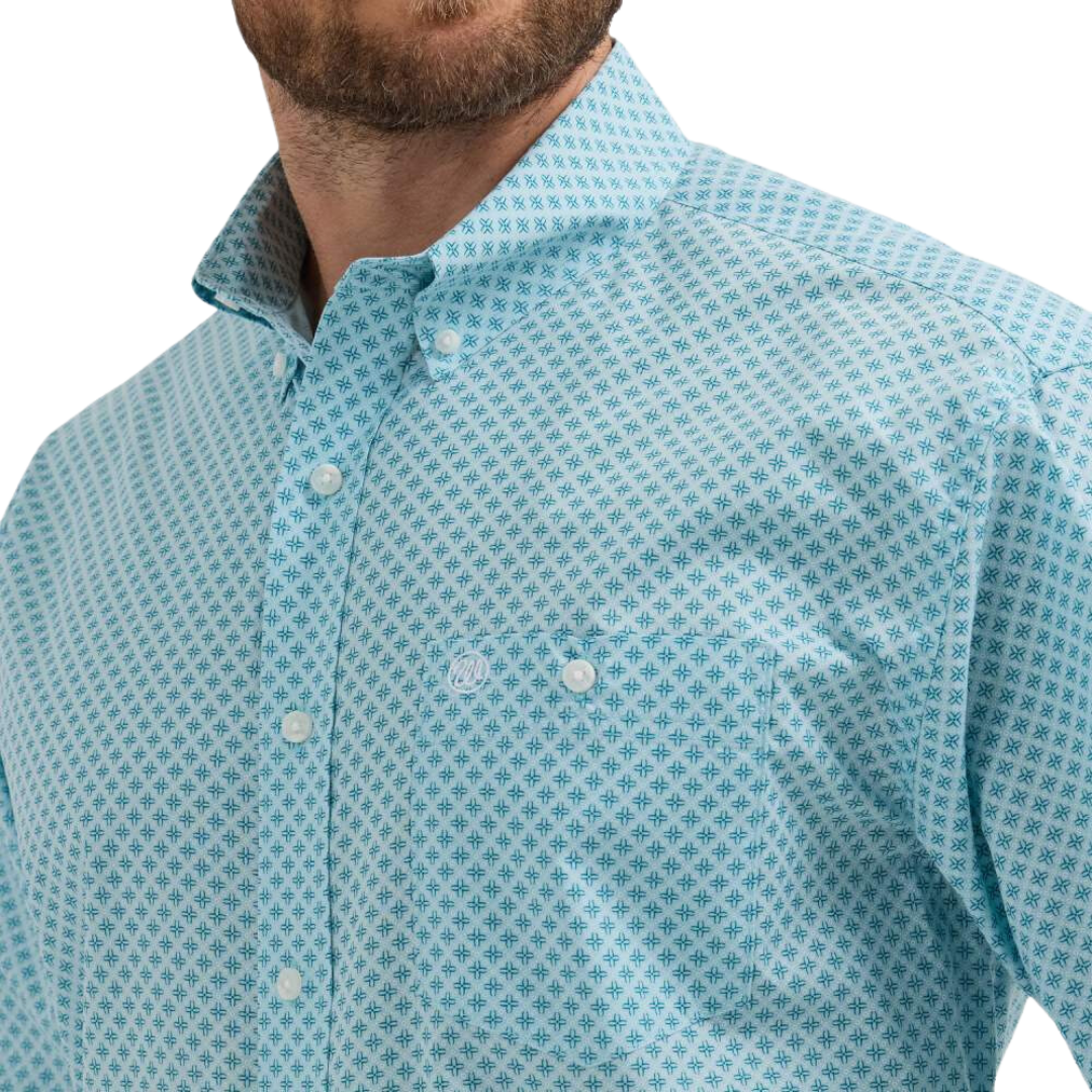 Wrangler Men's Long Sleeve Aqua Shirt