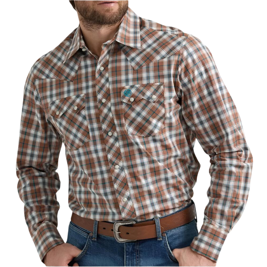 Wrangler Men's Sawtooth Plaid Brown Bark Shirt