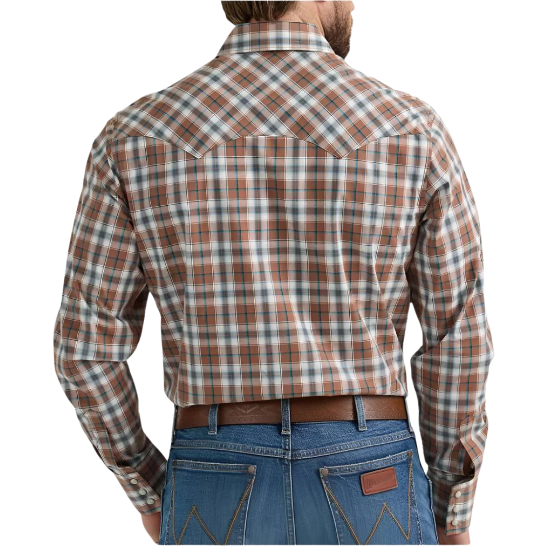Wrangler Men's Sawtooth Plaid Brown Bark Shirt
