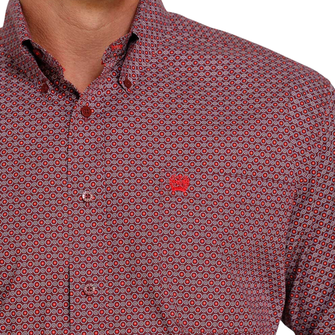 Cinch Men's Button Down Print Burgendy Shirt