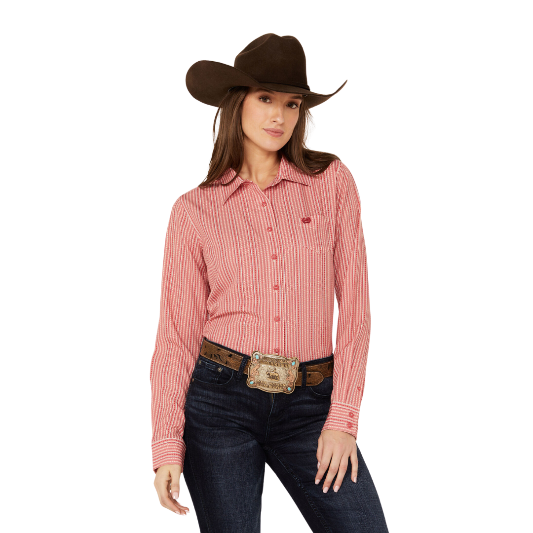 Cinch Women's Striped Core Red Shirt