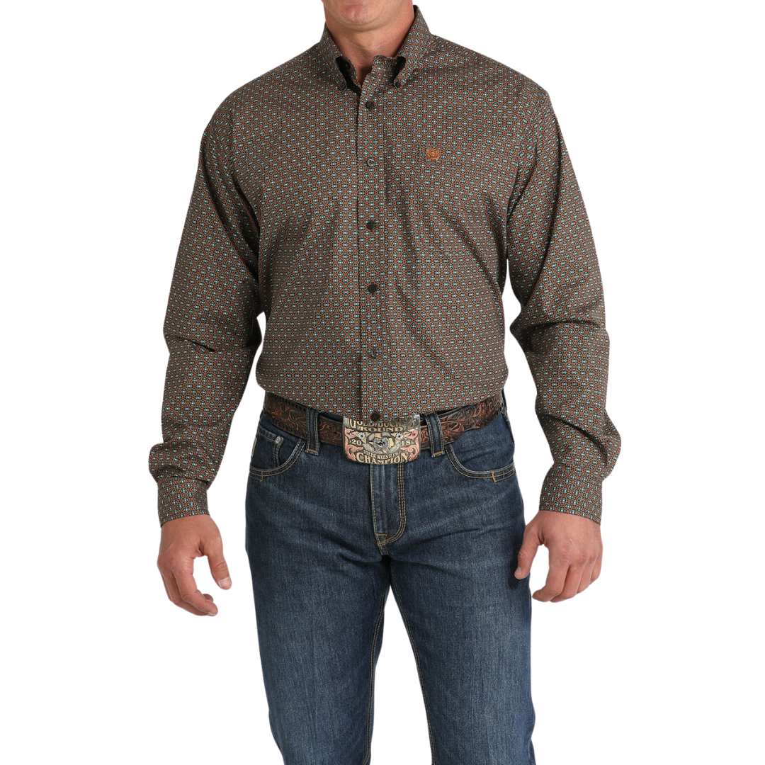 Cinch Men's Geometric Print Brown Shirt