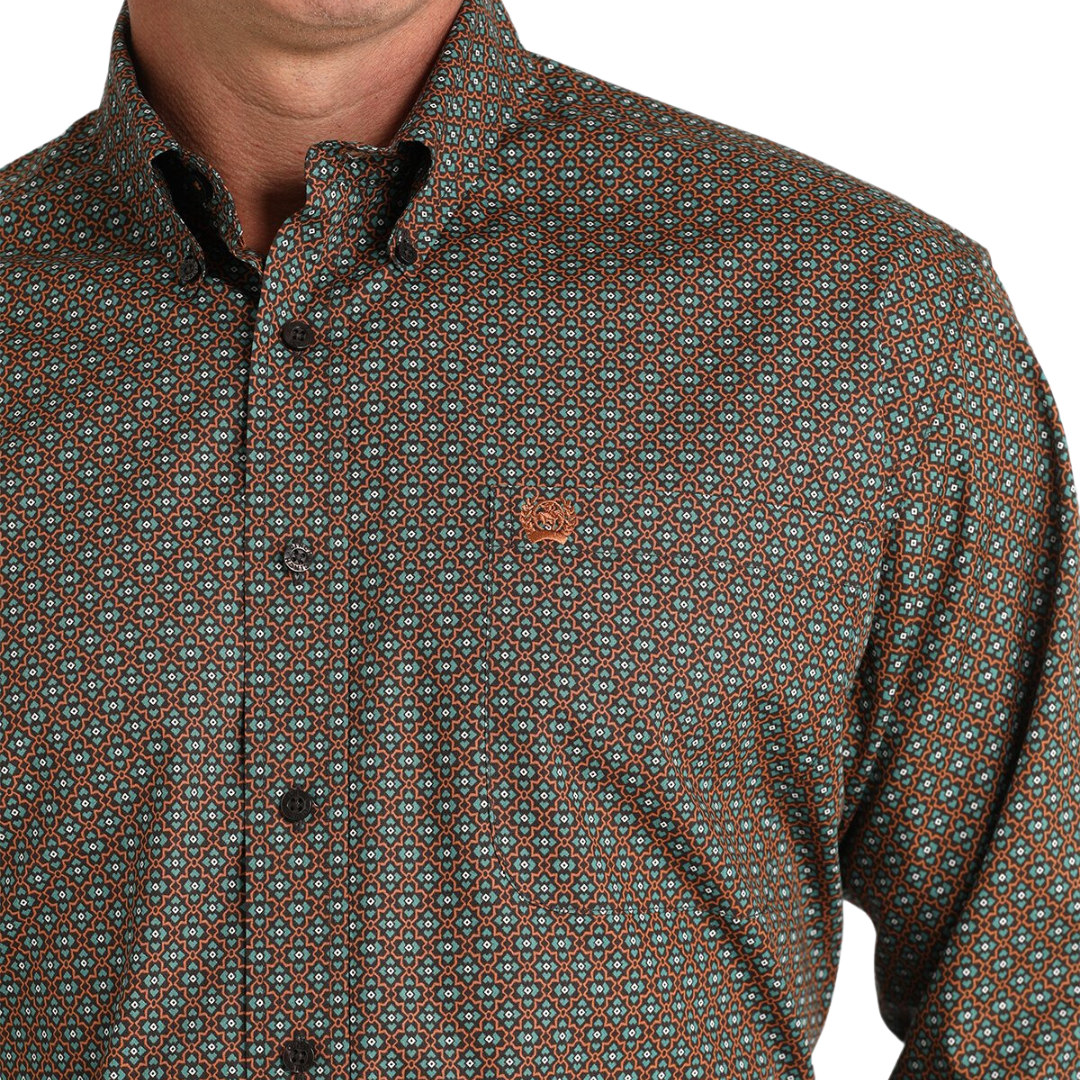 Cinch Men's Geometric Print Brown Shirt