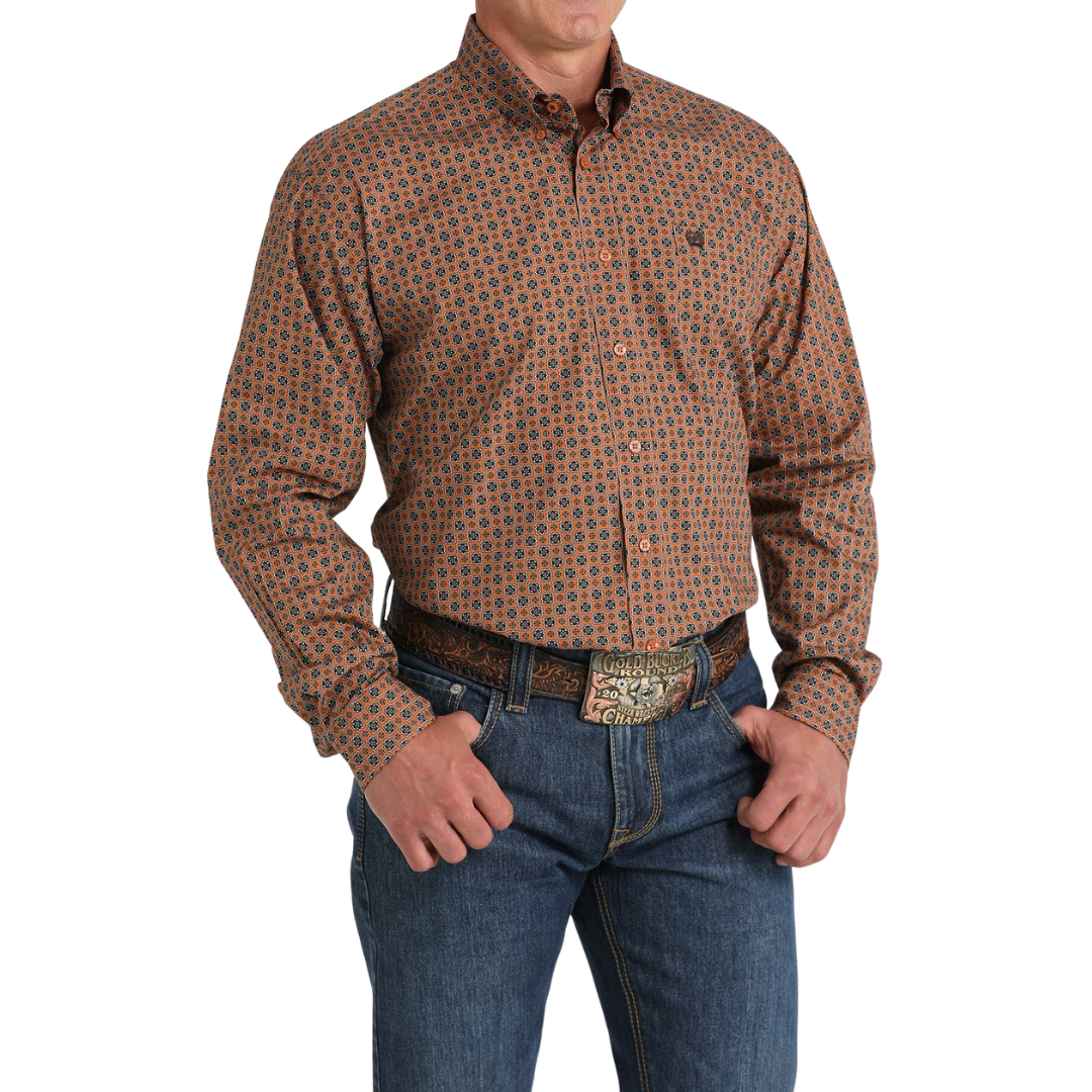 Cinch Men's Geometric Print Gold Shirt