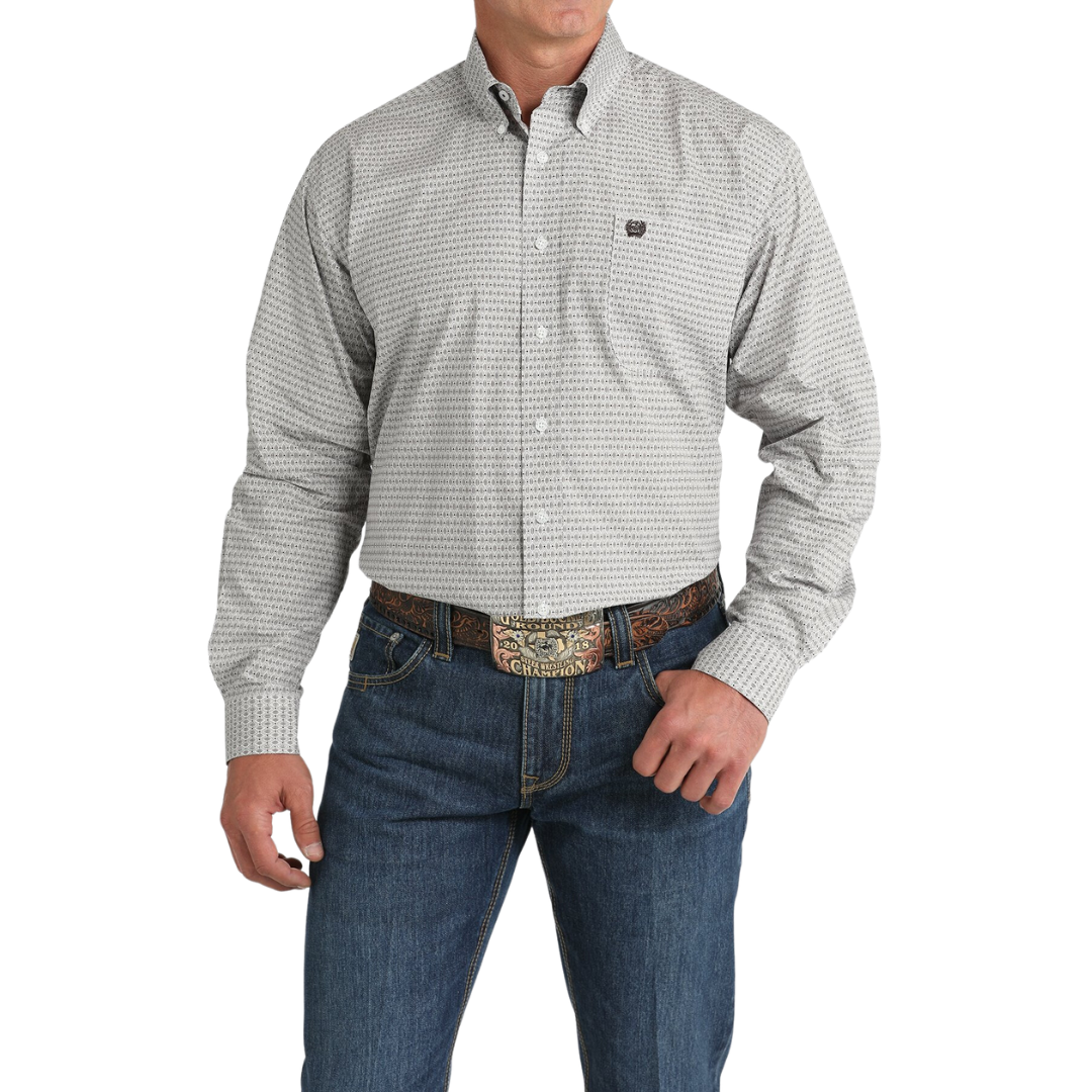 Cinch Men's Geometric Print White Shirt
