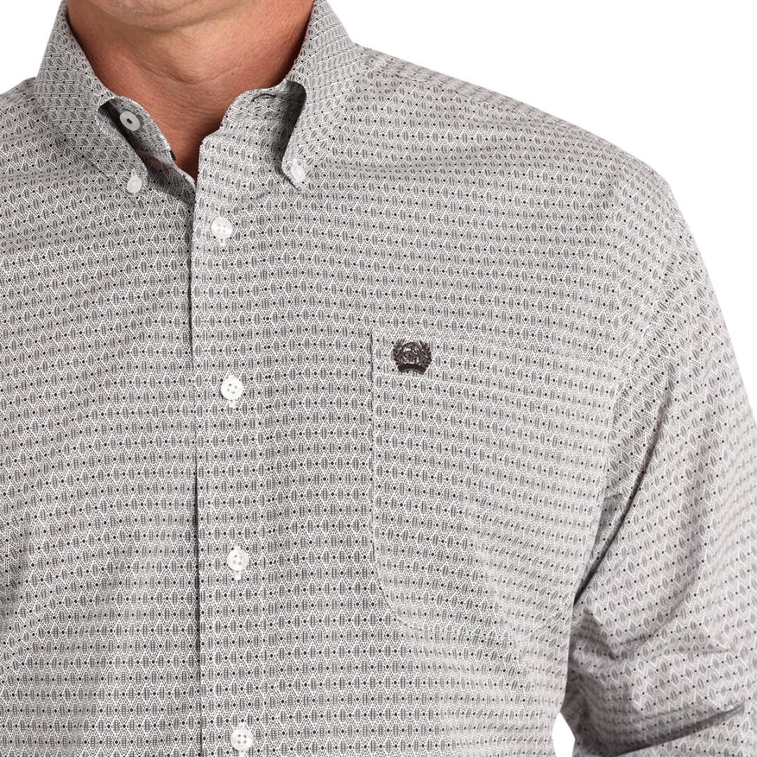 Cinch Men's Geometric Print White Shirt