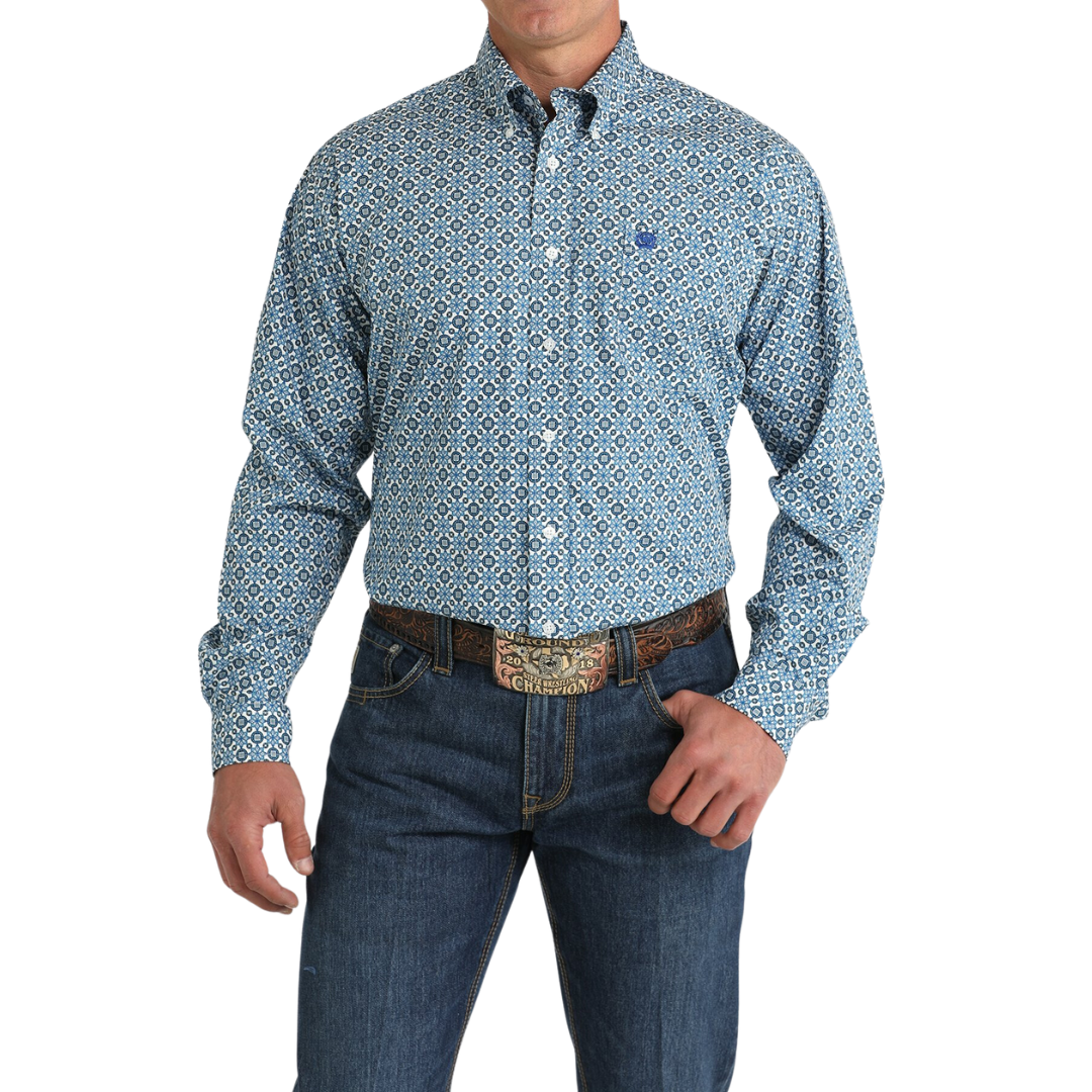 Cinch Men's Geometric Blue White Shirt